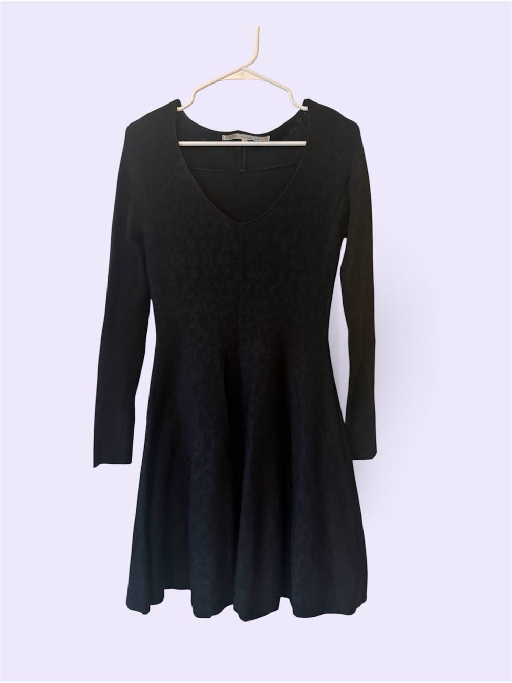 Rachel Roy Jacquard Black Long-Sleeve Fit & Flare Dress